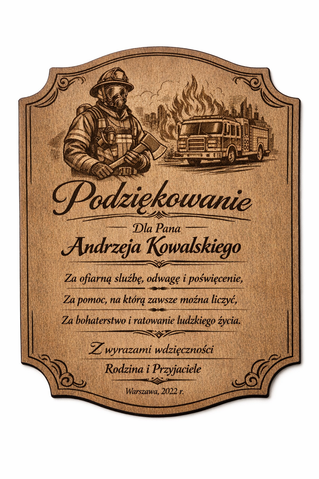 Inspiracja - tabliczka z podziękowaniami dla strażaka w Grajewie